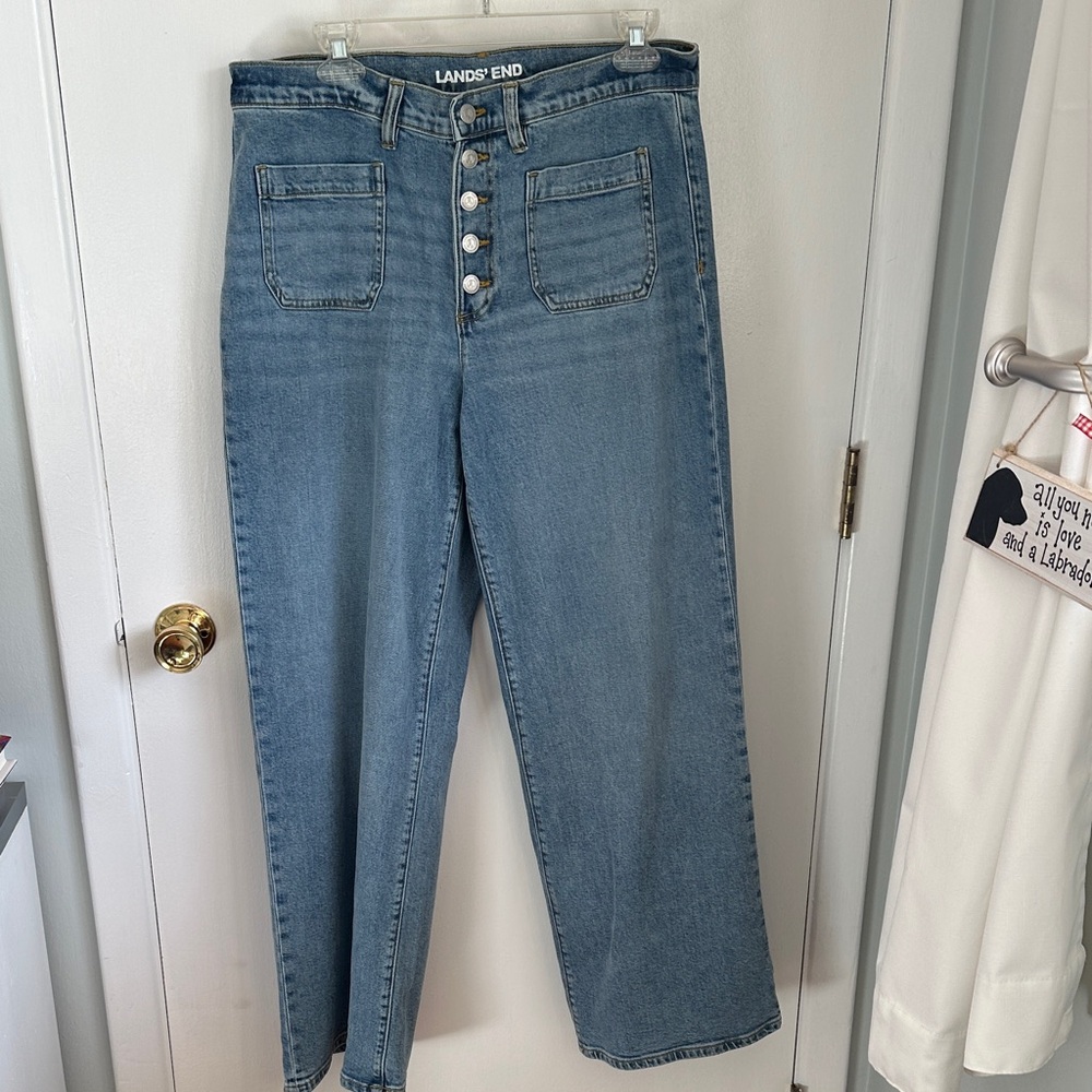 Lands' End Button-fly, Wide-leg Jeans, Size 12